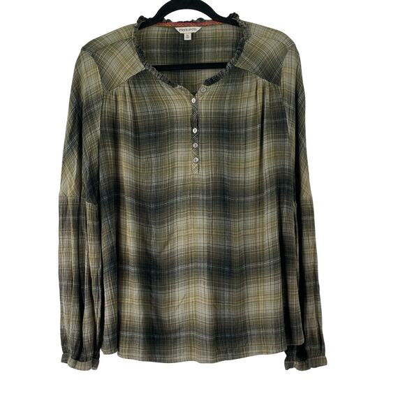 Frye & Co. Green Plaid Bohemian Western Blouse Women's XL Praire Core - Picture 1 of 10